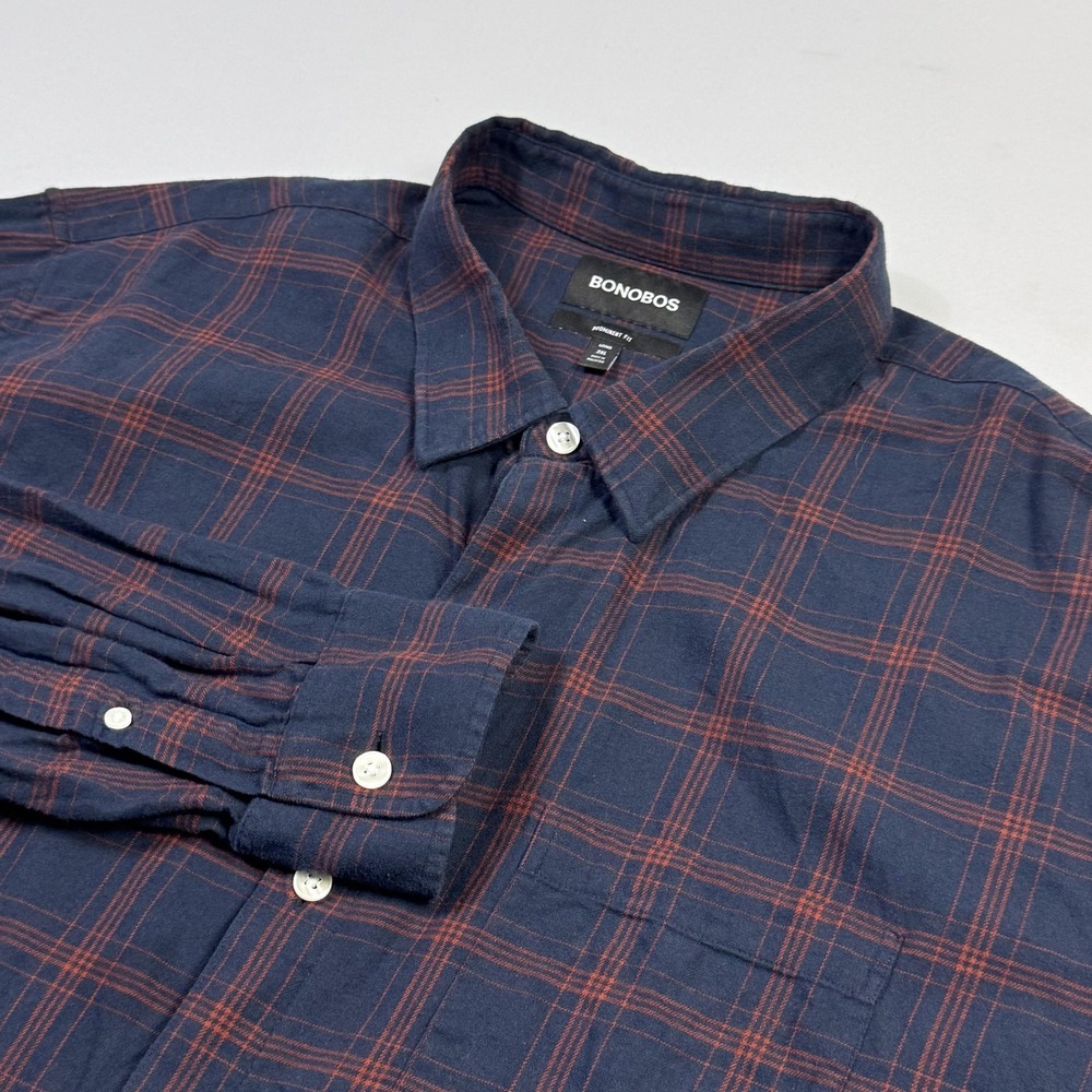 Bonobos Shirt Mens 2XLT Blue Plaid Flannel Prominent Fit Button Front Casual